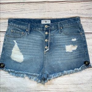 Black Daisy Denim High Waist Shorts